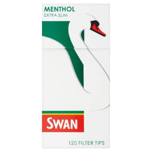 Pack of Swan - Menthol Extra Slim cigarettes with a green and white color scheme and an image of a Swan - on the front.