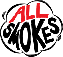Logo of 'All Smokes' with red and black text on a white background