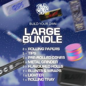 Promotional graphic for a 'Build Your Own Large Bundle' with rolling supplies on a blue background.