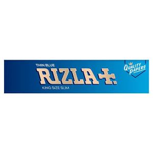 A pack of Rizla Thin Blue King Size Slim Rolling Papers on a white background. The pack has a blue gradient and gold Rizla logo.
