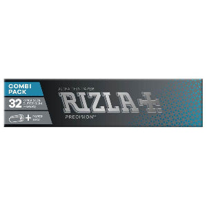 Packaging for Rizla - Precision Ultra Thin King Size Papers with Paper Tips, featuring a predominantly grey color scheme with brand logo and product information.