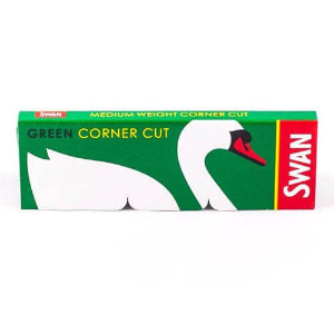 Packaging for Swan - Green Regular Rolling Papers with a Swan - graphic and 'Green Corner Cut' text.