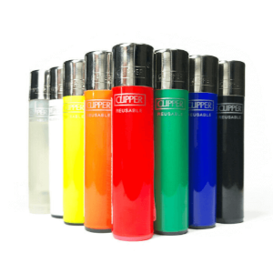 A collection of mini clipper lighters in various colors, each with the brand name 'Clipper' and the word 'IMPOSSIBLE' printed on the side.