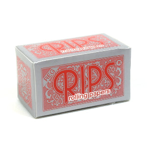 A box of Rips - brand red regular size rolling papers with the product name and 'Milling Papers' text displayed on the cover.